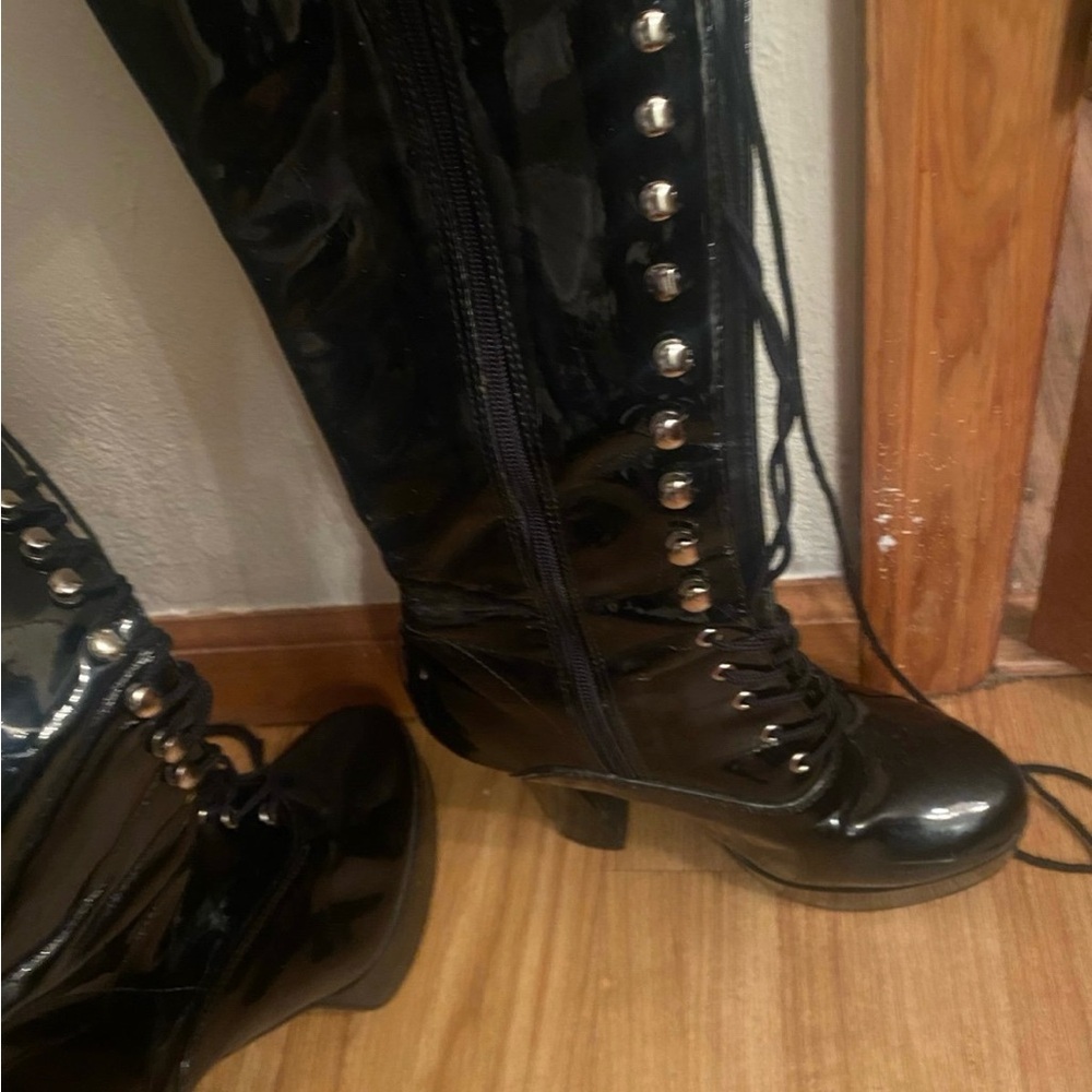 Black Patent Leather Knee-High Boots